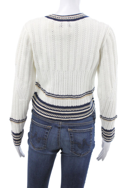 Central Park West Womens White Striped Cardigan Cotton Long Sleeve Size XS