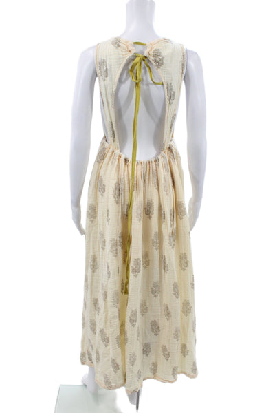 Free People Womens Maxi Floral V-Neck Sleeveless Boho Cotton Dress Ivory Size XS