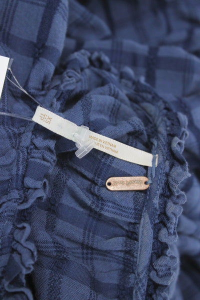 Free People Women Maxi Plaid Button Long Sleeve Dress Blue Size XS