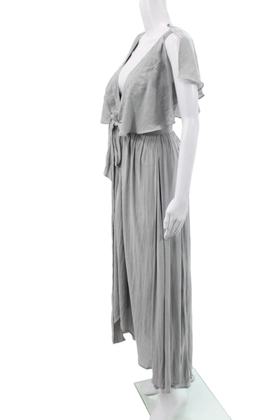 Free People Women Maxi Dress Gray Rayon V-Neck Tie Short Sleeve Size XS