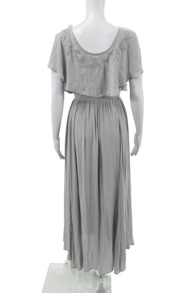 Free People Women Maxi Dress Gray Rayon V-Neck Tie Short Sleeve Size XS