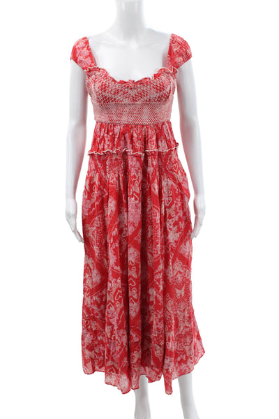 Free People Womens Maxi Floral Square Neck Short Sleeve Dress Bohemian Size XS