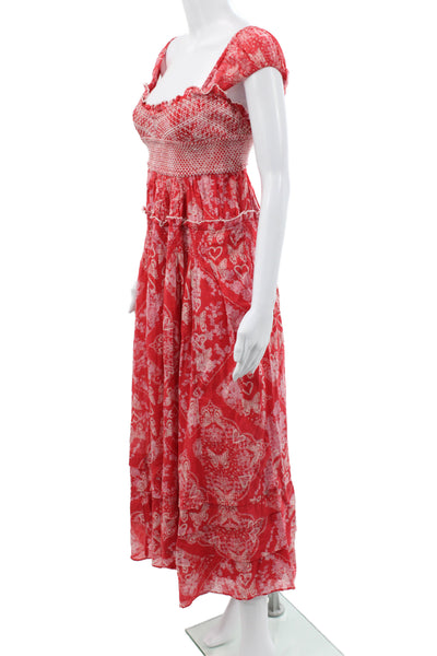 Free People Womens Maxi Floral Square Neck Short Sleeve Dress Bohemian Size XS