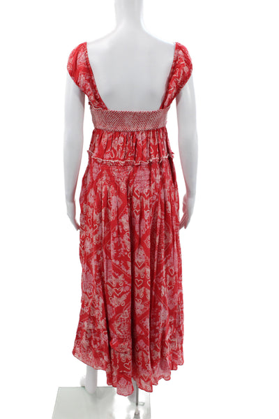 Free People Womens Maxi Floral Square Neck Short Sleeve Dress Bohemian Size XS