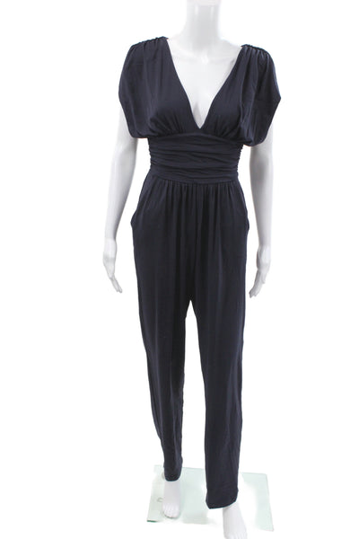 Susana Monaco Womens Jumpsuit Blue V Neck Short Sleeve Summer Size S