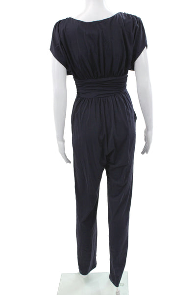 Susana Monaco Womens Jumpsuit Blue V Neck Short Sleeve Summer Size S