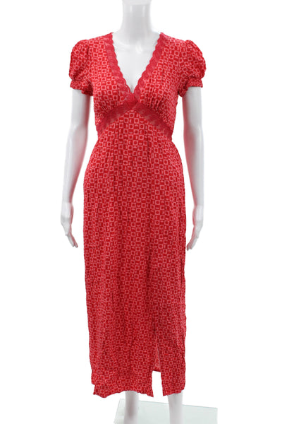 Free People Womens Geometric V-Neck Dress Red Size XS