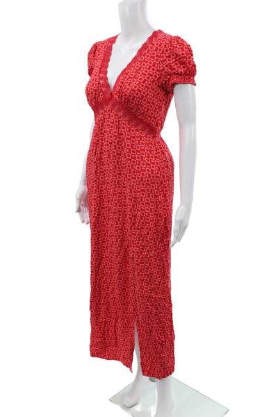 Free People Womens Geometric V-Neck Dress Red Size XS