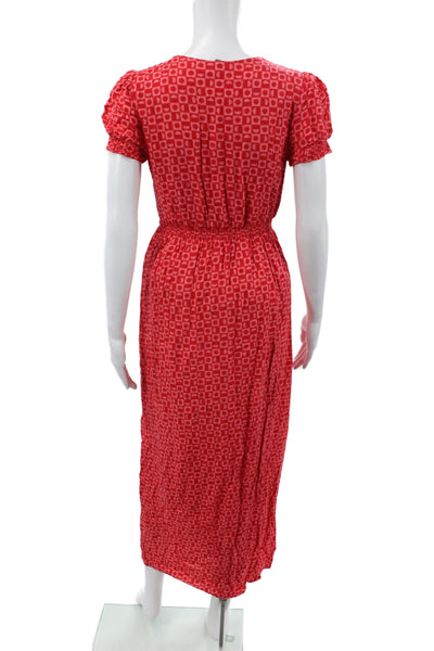 Free People Womens Geometric V-Neck Dress Red Size XS