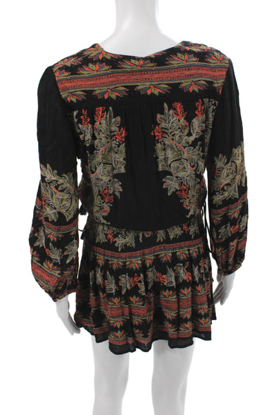 Free People Womens Black Blouson V-Neck Long Sleeve Mini Dress Size XS