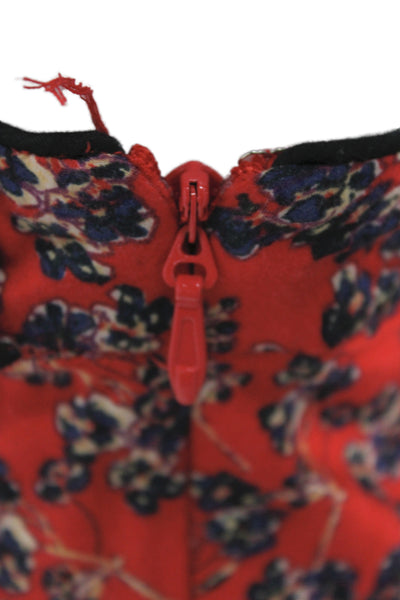 Free People Women Midi Floral V-Neck Sleeveless Red Viscose Dress Zip Size 0