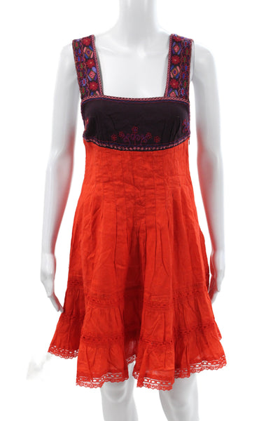 Free People Womens Red Floral Mini Dress Square Neck Sleeveless Size 8