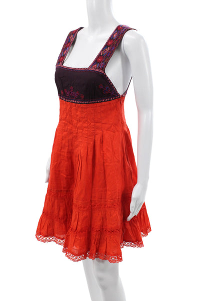 Free People Womens Red Floral Mini Dress Square Neck Sleeveless Size 8