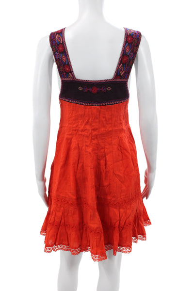Free People Womens Red Floral Mini Dress Square Neck Sleeveless Size 8