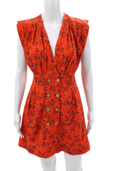 Free People Women Boho Animal Print Orange Mini Dress Sleeveless Size XS