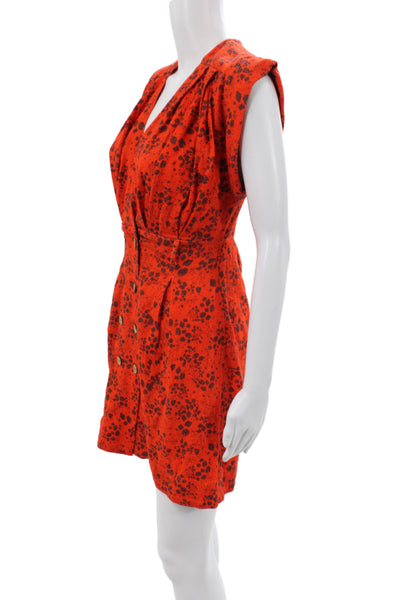 Free People Women Boho Animal Print Orange Mini Dress Sleeveless Size XS