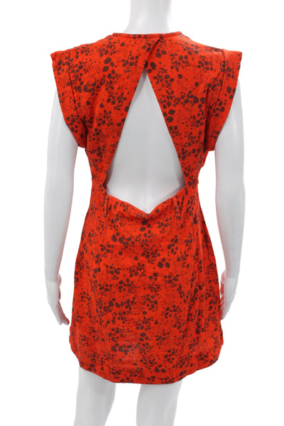 Free People Women Boho Animal Print Orange Mini Dress Sleeveless Size XS