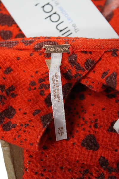 Free People Women Boho Animal Print Orange Mini Dress Sleeveless Size XS