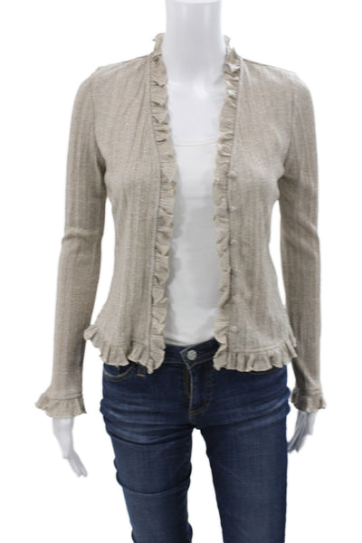 BCBG Paris Womens Cardigan Beige Striped Metallic Long Sleeve Size XS