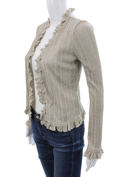 BCBG Paris Womens Cardigan Beige Striped Metallic Long Sleeve Size XS