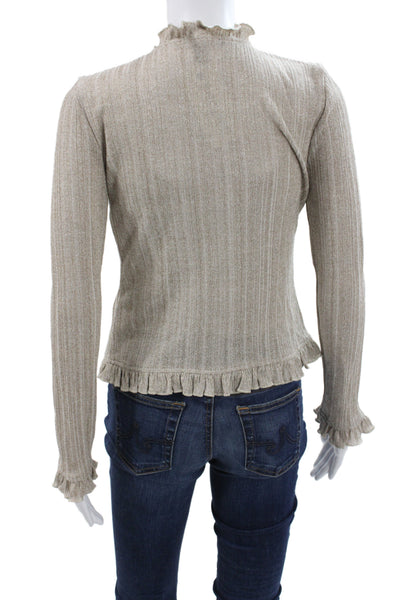 BCBG Paris Womens Cardigan Beige Striped Metallic Long Sleeve Size XS