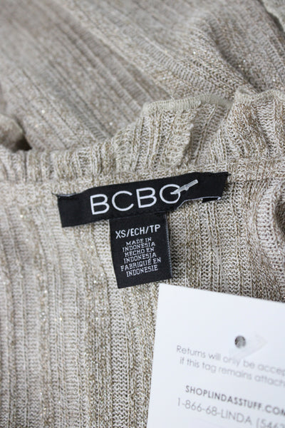 BCBG Paris Womens Cardigan Beige Striped Metallic Long Sleeve Size XS