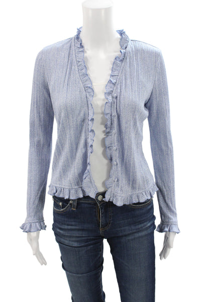 BCBG Paris Womens Blue V-Neck Cardigan Long Sleeve Solid Rayon Size XS