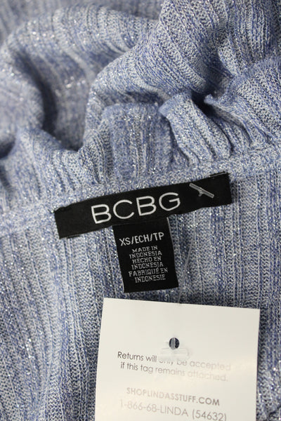 BCBG Paris Womens Blue V-Neck Cardigan Long Sleeve Solid Rayon Size XS