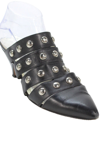 Walter Steiger Womans Leather Studded Heeled Mule Sandals Black Size 9