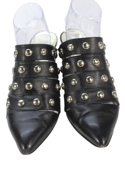 Walter Steiger Womans Leather Studded Heeled Mule Sandals Black Size 9