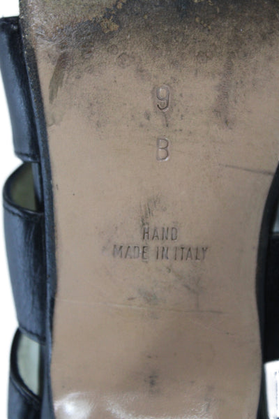 Walter Steiger Womans Leather Studded Heeled Mule Sandals Black Size 9