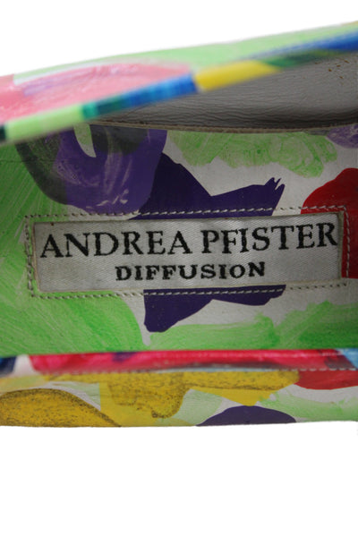 Andrea Pfister Womens Painted Square Toe Slip-On Loafers Multicolor Size 9