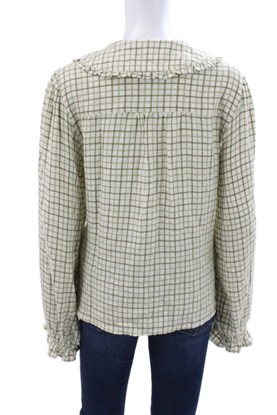 Pilcro Anthropologie Womens Collared Plaid Button Blouse Green Size L