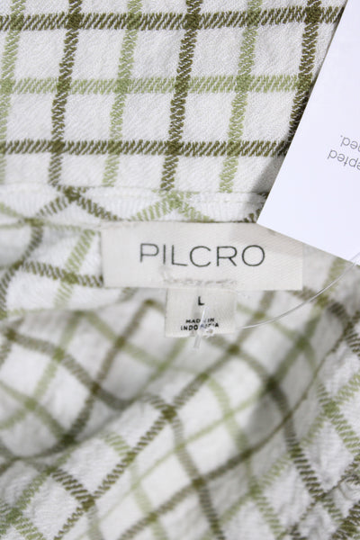 Pilcro Anthropologie Womens Collared Plaid Button Blouse Green Size L