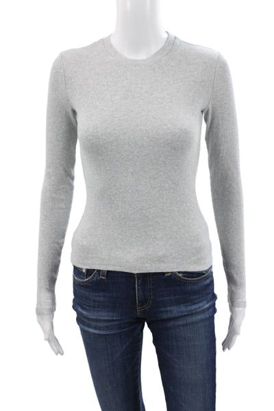TNA Womens Gray Basic Long Sleeve Crewneck T-Shirt 94% Cotton Size XS