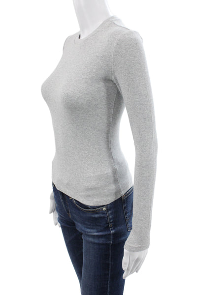 TNA Womens Gray Basic Long Sleeve Crewneck T-Shirt 94% Cotton Size XS