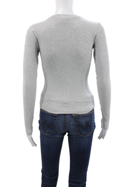 TNA Womens Gray Basic Long Sleeve Crewneck T-Shirt 94% Cotton Size XS