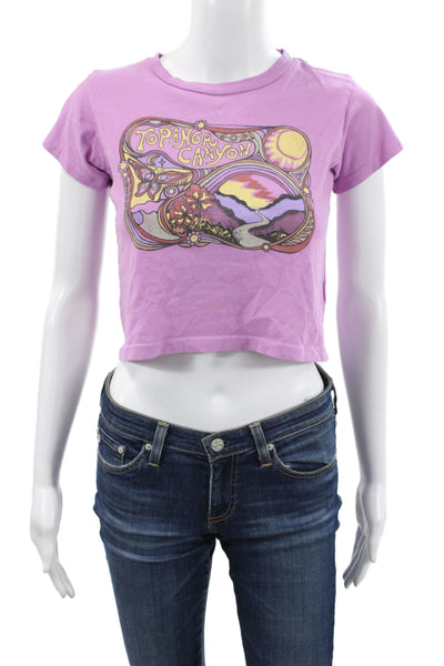 Daydreamer Women Cropped Purple Boho T-Shirt Short Sleeve Size XS