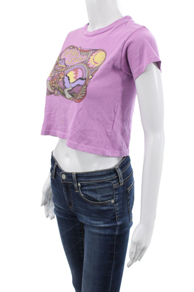 Daydreamer Women Cropped Purple Boho T-Shirt Short Sleeve Size XS