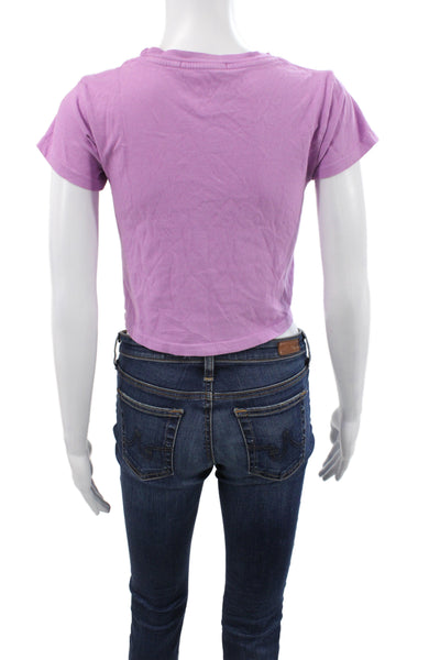 Daydreamer Women Cropped Purple Boho T-Shirt Short Sleeve Size XS