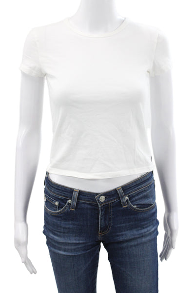 TNA Women Basic White Cotton Crew Neck T-Shirt Short Sleeve Size 2XS