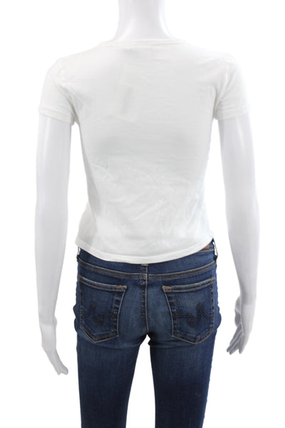 TNA Women Basic White Cotton Crew Neck T-Shirt Short Sleeve Size 2XS