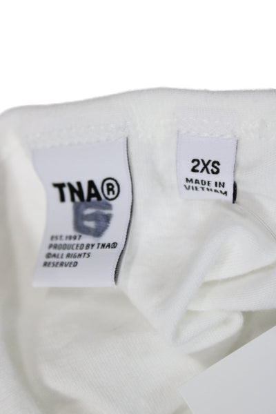 TNA Women Basic White Cotton Crew Neck T-Shirt Short Sleeve Size 2XS