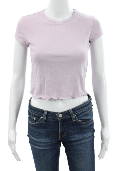 Skims Women Purple Striped Cropped T-Shirt Crew Neck Short Sleeve Size S