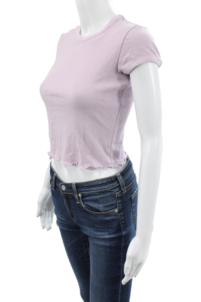 Skims Women Purple Striped Cropped T-Shirt Crew Neck Short Sleeve Size S