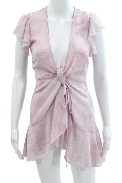 Wilfred Womens Mini Dress Pink Animal V Neck Tie Short Sleeve Size 2XS