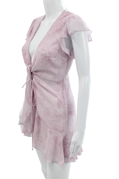 Wilfred Womens Mini Dress Pink Animal V Neck Tie Short Sleeve Size 2XS