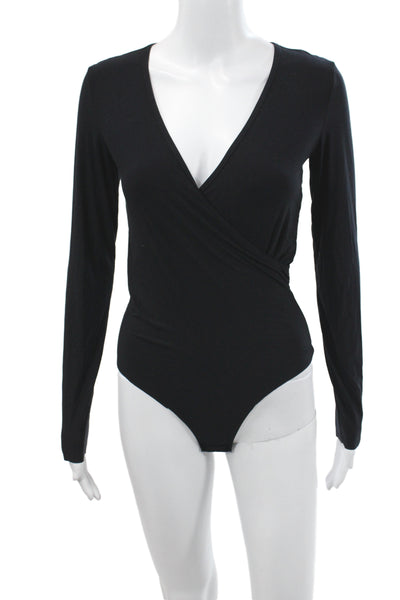 Commando Women One Piece Bodysuit Black V Neck Long Sleeve Size S