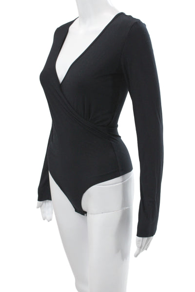 Commando Women One Piece Bodysuit Black V Neck Long Sleeve Size S