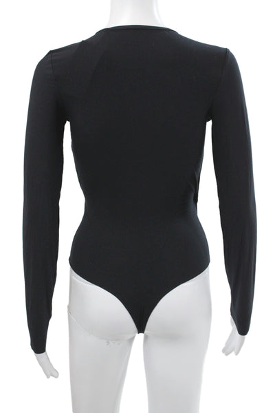 Commando Women One Piece Bodysuit Black V Neck Long Sleeve Size S